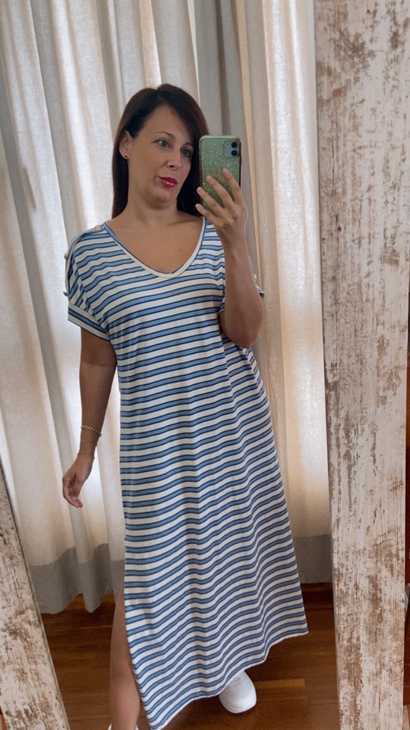 Vestido largo de rayas azul