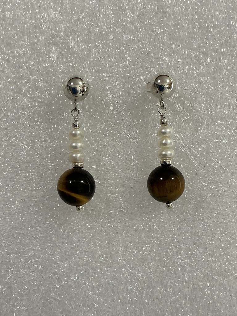 Pendiente de Ojo Tigre y Perlas Cultivadas