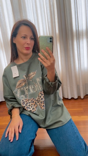 [R252897MUO] Sudadera cherry verde