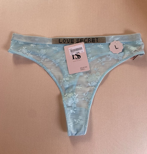 [R81103MUO] Tanga encaje flores Love secret celeste
