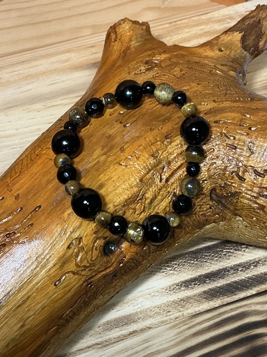 [25PUMX28103] Pulsera Ónice y Ojo Tigre elestica
