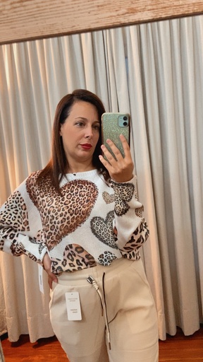 [R25201MUO] Blusa hilo corazón leopardo