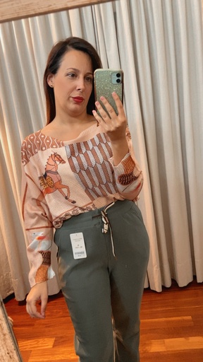 [R2520201MUO] Blusa hilo caballo marrón