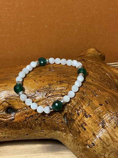 [25PUNA07111] Pulsera de Nácar y Aventurina Verde elastica