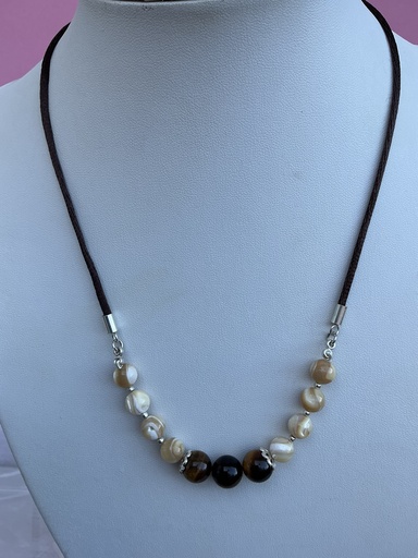 [25CLMX15112] Collar de Nácar Oscuro y Ojo Tigre