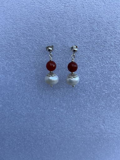 [25PMX15111] Pendientes Carneola y Perlas Cultivadas barrocas