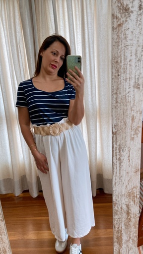 [R251967MUO] Pantalón ancho con cinturón beis