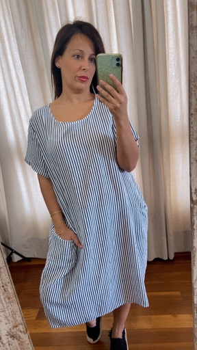 [R25011MUO] Vestido largo rayas bolsillos